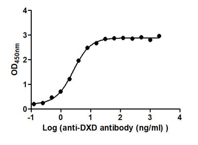 The Binding Activity of ADC-2(DXD) with Anti-DXD antibodyActivity: Measured by its binding ability in a functional ELISA. Immobilized ADC-2(DXD) at 2 μg/mL can bind Anti-DXD antibody, the EC50 is 2.365 to 2.835 ng/mL.