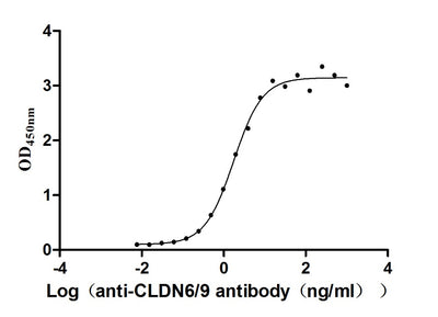 The Binding Activity of Huamn CLDN6 with Anti-CLDN6/9 recombinant AntibodyActivity: Measured by its binding ability in a functional ELISA. Immobilized Human CLDN6 (the antibody at 10 μg/mL can bind Anti-CLDN6/9 recombinant antibody, the EC50 is 1.501-2.035 ng/mL.