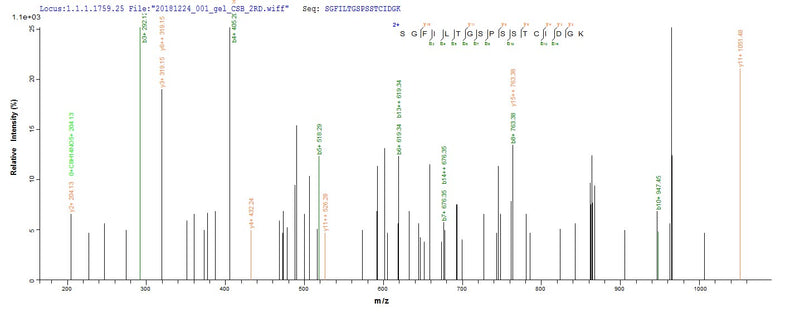 Based on the SEQUEST from database of Baculovirus host and target protein, the LC-MS/MS Analysis result of this product could indicate that this peptide derived from Baculovirus-expressed Vaccinia virus (strain Copenhagen) (VACV) PS/HR.Recombinant Vaccinia Virus Protein B5 (PS/HR) Protein (His&Myc)