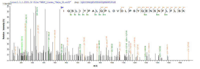 Based on the SEQUEST from database of E.coli host and target protein, the LC-MS/MS Analysis result of this product could indicate that this peptide derived from E.coli-expressed Homo sapiens (Human) AADAC.Recombinant Human Arylacetamide Deacetylase (AADAC) Protein (His-SUMO&Myc)