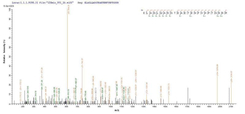 Based on the SEQUEST from database of E.coli host and target protein, the LC-MS/MS Analysis result of this product could indicate that this peptide derived from E.coli-expressed Homo sapiens (Human) CHRM3.Recombinant Human Muscarinic Acetylcholine Receptor M3 (CHRM3) Protein (His-B2M)