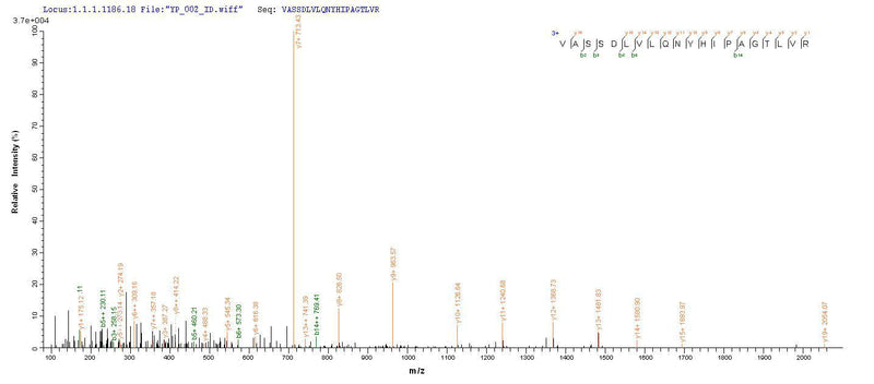 Based on the SEQUEST from database of E.coli host and target protein, the LC-MS/MS Analysis result of this product could indicate that this peptide derived from E.coli-expressed Homo sapiens (Human) CYP11B1.