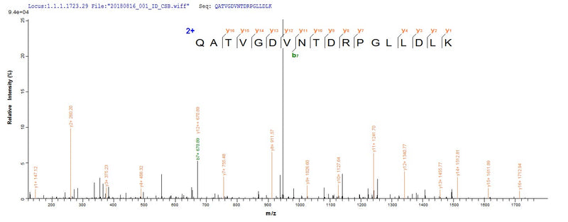 Based on the SEQUEST from database of E.coli host and target protein, the LC-MS/MS Analysis result of this product could indicate that this peptide derived from E.coli-expressed Mus musculus (Mouse) Dbi.Recombinant Mouse Acyl-Coa-Binding Protein (DBI) Protein (His&Myc)