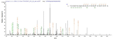 Based on the SEQUEST from database of E.coli host and target protein, the LC-MS/MS Analysis result of this product could indicate that this peptide derived from E.coli-expressed Homo sapiens (Human) EIF2AK2.Recombinant Human Interferon-Induced, Double-Stranded Rna-Activated Protein Kinase (EIF2AK2) Protein (His-SUMO)