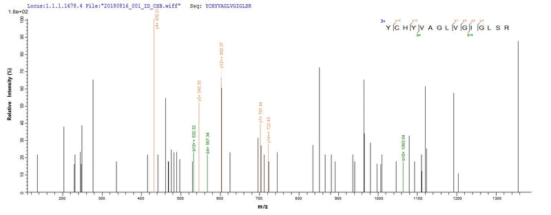 Based on the SEQUEST from database of E.coli host and target protein, the LC-MS/MS Analysis result of this product could indicate that this peptide derived from E.coli-expressed Homo sapiens (Human) FDFT1.Recombinant Human Squalene Synthase (FDFT1) Protein (His)