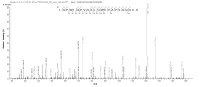 Based on the SEQUEST from database of E.coli host and target protein, the LC-MS/MS Analysis result of this product could indicate that this peptide derived from E.coli-expressed Homo sapiens (Human) IZUMO1R.Recombinant Human Sperm-Egg Fusion Protein Juno (IZUMO1R) Protein (His)