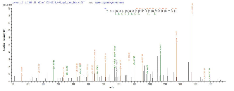 Based on the SEQUEST from database of E.coli host and target protein, the LC-MS/MS Analysis result of this product could indicate that this peptide derived from E.coli-expressed Homo sapiens (Human) HDAC4.Recombinant Human Histone Deacetylase 4 (HDAC4) Protein (GST)