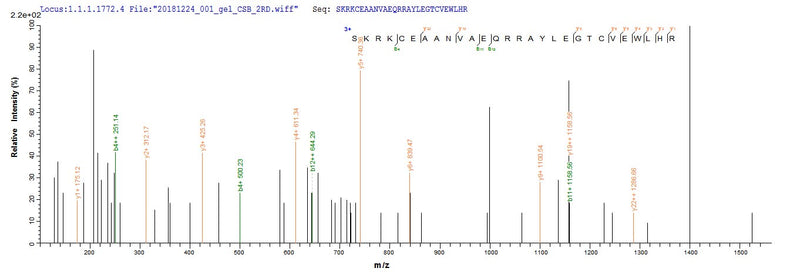 Based on the SEQUEST from database of E.coli host and target protein, the LC-MS/MS Analysis result of this product could indicate that this peptide derived from E.coli-expressed Homo sapiens (Human) HLA-G.Recombinant Human Hla Class I Histocompatibility Antigen, Alpha Chain G (HLA-G) Protein (His)