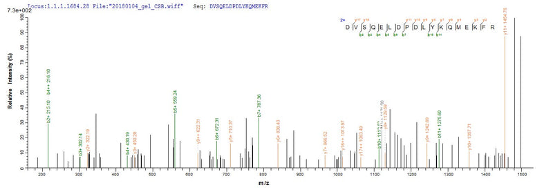 Based on the SEQUEST from database of E.coli host and target protein, the LC-MS/MS Analysis result of this product could indicate that this peptide derived from E.coli-expressed Homo sapiens (Human) ICA1.