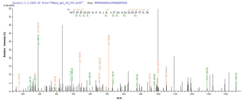 Based on the SEQUEST from database of E.coli host and target protein, the LC-MS/MS Analysis result of this product could indicate that this peptide derived from E.coli-expressed Homo sapiens (Human) LAG3.