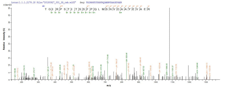 Based on the SEQUEST from database of E.coli host and target protein, the LC-MS/MS Analysis result of this product could indicate that this peptide derived from E.coli-expressed Homo sapiens (Human) MMP20.Recombinant Human Matrix Metalloproteinase-20 (MMP20) Protein (His&Myc)