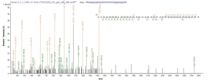 Based on the SEQUEST from database of E.coli host and target protein, the LC-MS/MS Analysis result of this product could indicate that this peptide derived from E.coli-expressed Homo sapiens (Human) NKX2-1.Recombinant Human Homeobox Protein Nkx-2.1 (NKX2-1) Protein (His&Myc)