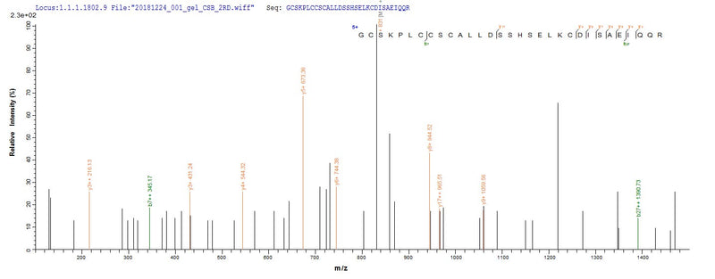 Based on the SEQUEST from database of E.coli host and target protein, the LC-MS/MS Analysis result of this product could indicate that this peptide derived from E.coli-expressed Homo sapiens (Human) PML.Recombinant Human Protein Pml (PML) Protein (His&Myc)