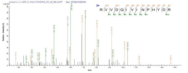 Based on the SEQUEST from database of E.coli host and target protein, the LC-MS/MS Analysis result of this product could indicate that this peptide derived from E.coli-expressed Mus musculus (Mouse) Tmprss15.Recombinant Mouse Enteropeptidase (TMPRSS15) Protein (His-SUMO)