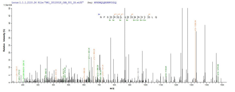 Based on the SEQUEST from database of E.coli host and target protein, the LC-MS/MS Analysis result of this product could indicate that this peptide derived from E.coli-expressed Homo sapiens (Human) TAGLN2.