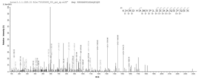 Based on the SEQUEST from database of E.coli host and target protein, the LC-MS/MS Analysis result of this product could indicate that this peptide derived from E.coli-expressed Homo sapiens (Human) TRIM21.Recombinant Human E3 Ubiquitin-Protein Ligase Trim21 (TRIM21) Protein (His)
