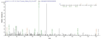 Based on the SEQUEST from database of E.coli host and target protein, the LC-MS/MS Analysis result of this product could indicate that this peptide derived from E.coli-expressed Homo sapiens (Human) CYSRT1.