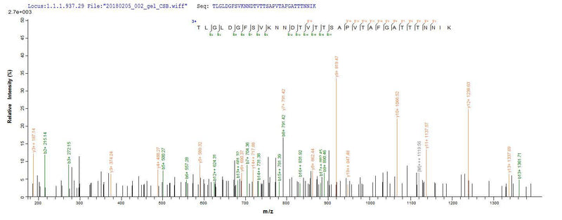 Based on the SEQUEST from database of E.coli host and target protein, the LC-MS/MS Analysis result of this product could indicate that this peptide derived from E.coli-expressed Escherichia coli (strain K12) fliC.Recombinant E.Coli Flagellin (FLIC)