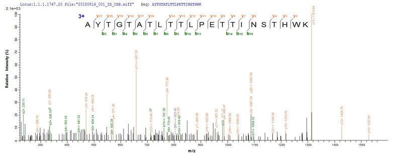 Based on the SEQUEST from database of E.coli host and target protein, the LC-MS/MS Analysis result of this product could indicate that this peptide derived from E.coli-expressed Phanerochaete chrysosporium (White-rot fungus) (Sporotrichum pruinosum) CDH-1.