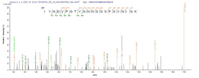 Based on the SEQUEST from database of E.coli host and target protein, the LC-MS/MS Analysis result of this product could indicate that this peptide derived from E.coli-expressed Pseudomonas aeruginosa (strain ATCC 15692 / DSM 22644 / CIP 104116 / JCM 14847 / LMG 12228 / 1C / PRS 101 / PAO1) lecA.Recombinant Pseudomonas Aeruginosa Pa-I Galactophilic Lectin (LECA) Protein (His)