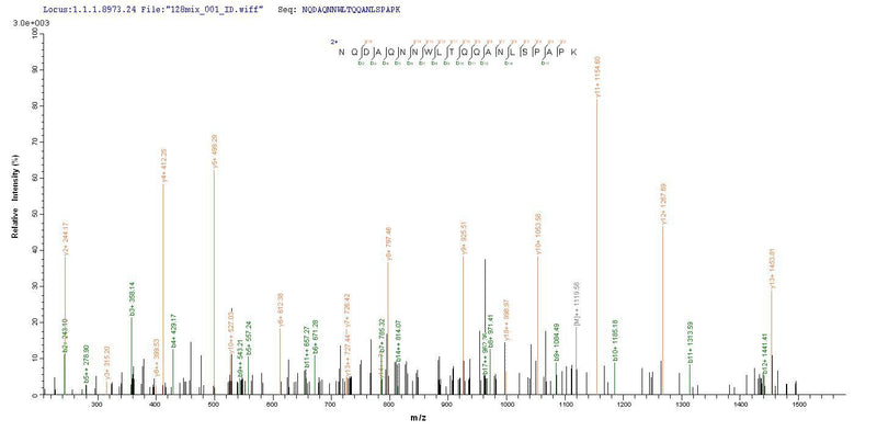 Based on the SEQUEST from database of E.coli host and target protein, the LC-MS/MS Analysis result of this product could indicate that this peptide derived from E.coli-expressed Mycoplasma hyopneumoniae (strain 232) p46.