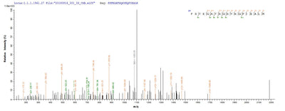 Based on the SEQUEST from database of E.coli host and target protein, the LC-MS/MS Analysis result of this product could indicate that this peptide derived from E.coli-expressed Abrus precatorius (Indian licorice) (Glycine abrus) N/A.Recombinant Abrus Precatorius Abrin-A Protein (His)
