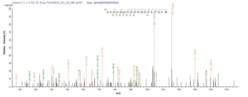 Based on the SEQUEST from database of E.coli host and target protein, the LC-MS/MS Analysis result of this product could indicate that this peptide derived from E.coli-expressed Abrus precatorius (Indian licorice) (Glycine abrus) N/A.Recombinant Abrus Precatorius Abrin-A Protein (His)