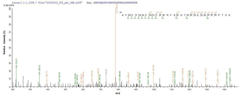 Based on the SEQUEST from database of E.coli host and target protein, the LC-MS/MS Analysis result of this product could indicate that this peptide derived from E.coli-expressed Clostridium botulinum botD.Recombinant Clostridium Botulinum Botulinum Neurotoxin Type D (BOTD) Protein (His-B2M)