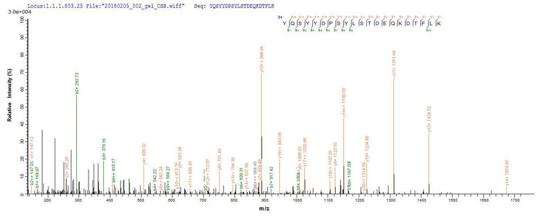 Based on the SEQUEST from database of E.coli host and target protein, the LC-MS/MS Analysis result of this product could indicate that this peptide derived from E.coli-expressed Clostridium botulinum botD.Recombinant Clostridium Botulinum Botulinum Neurotoxin Type D (BOTD) Protein (His-B2M)
