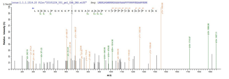 Based on the SEQUEST from database of E.coli host and target protein, the LC-MS/MS Analysis result of this product could indicate that this peptide derived from E.coli-expressed Arabidopsis thaliana (Mouse-ear cress) ERD14.Recombinant Arabidopsis Thaliana Dehydrin Erd14 (ERD14) Protein (His&Myc)