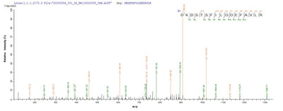 Based on the SEQUEST from database of E.coli host and target protein, the LC-MS/MS Analysis result of this product could indicate that this peptide derived from E.coli-expressed Bacteroides fragilis btfP.Recombinant Bacteroides Fragilis Fragilysin (BTFP) Protein (His-SUMO)