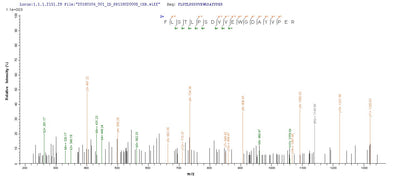 Based on the SEQUEST from database of E.coli host and target protein, the LC-MS/MS Analysis result of this product could indicate that this peptide derived from E.coli-expressed Human herpesvirus 1 (strain F) (HHV-1) (Human herpes simplex virus 1) UL48.