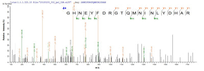 Based on the SEQUEST from database of E.coli host and target protein, the LC-MS/MS Analysis result of this product could indicate that this peptide derived from E.coli-expressed Escherichia coli eltA.