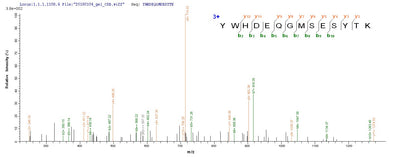 Based on the SEQUEST from database of E.coli host and target protein, the LC-MS/MS Analysis result of this product could indicate that this peptide derived from E.coli-expressed Human immunodeficiency virus type 2 subtype A (isolate ROD) (HIV-2) vpx.