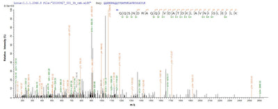 Based on the SEQUEST from database of E.coli host and target protein, the LC-MS/MS Analysis result of this product could indicate that this peptide derived from E.coli-expressed Escherichia coli (strain K12) talB.