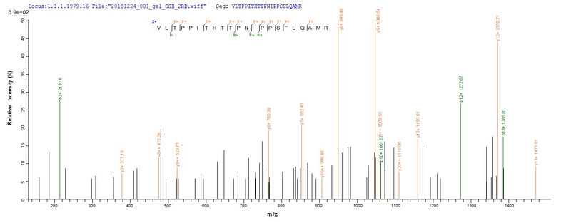 Based on the SEQUEST from database of E.coli host and target protein, the LC-MS/MS Analysis result of this product could indicate that this peptide derived from E.coli-expressed Human T-cell leukemia virus 1 (strain Japan ATK-1 subtype A) (HTLV-1) tax.
