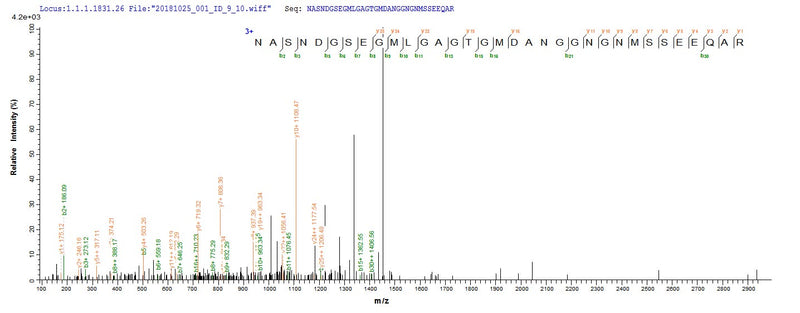 Based on the SEQUEST from database of E.coli host and target protein, the LC-MS/MS Analysis result of this product could indicate that this peptide derived from E.coli-expressed Escherichia coli (strain K12) pal.