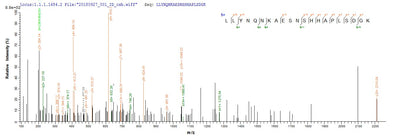 Based on the SEQUEST from database of E.coli host and target protein, the LC-MS/MS Analysis result of this product could indicate that this peptide derived from E.coli-expressed Aspergillus giganteus sar.