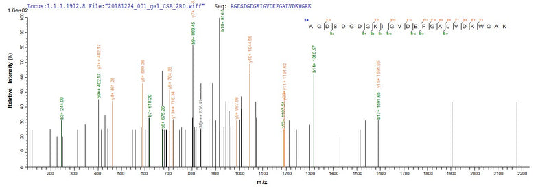 Based on the SEQUEST from database of E.coli host and target protein, the LC-MS/MS Analysis result of this product could indicate that this peptide derived from E.coli-expressed Gadus morhua subsp. callarias (Baltic cod) (Gadus callarias) N/A.Recombinant Gadus Morhua Subsp. Callarias Parvalbumin Beta Protein (His)