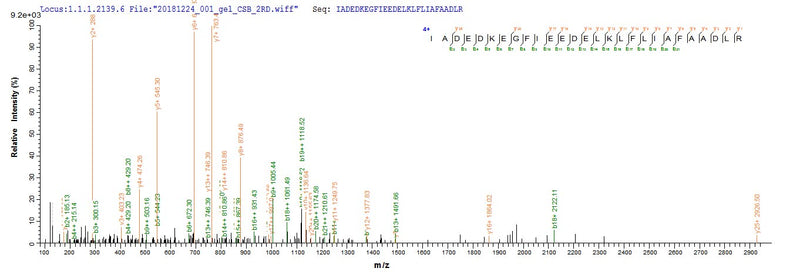 Based on the SEQUEST from database of E.coli host and target protein, the LC-MS/MS Analysis result of this product could indicate that this peptide derived from E.coli-expressed Gadus morhua subsp. callarias (Baltic cod) (Gadus callarias) N/A.Recombinant Gadus Morhua Subsp. Callarias Parvalbumin Beta Protein (His)