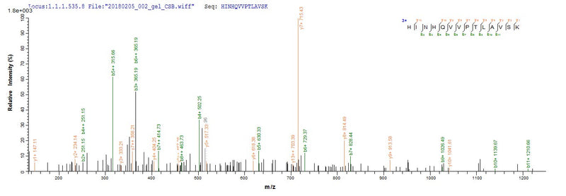 Based on the SEQUEST from database of E.coli host and target protein, the LC-MS/MS Analysis result of this product could indicate that this peptide derived from E.coli-expressed Homo sapiens (Human) E2.