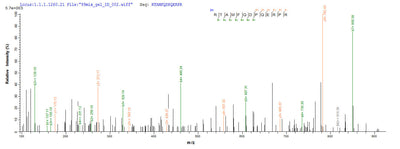 Based on the SEQUEST from database of E.coli host and target protein, the LC-MS/MS Analysis result of this product could indicate that this peptide derived from E.coli-expressed Homo sapiens (Human) E6.Recombinant Human Papillomavirus Type 16 Protein E6 (E6) Protein (His)