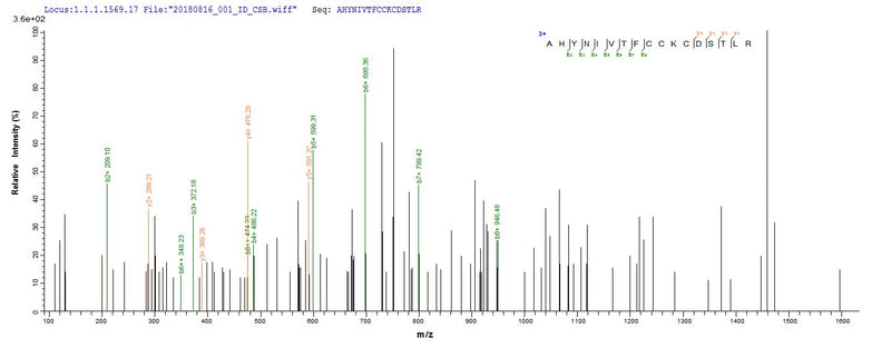 Based on the SEQUEST from database of E.coli host and target protein, the LC-MS/MS Analysis result of this product could indicate that this peptide derived from E.coli-expressed Human papillomavirus type 16 E7.Recombinant Human Papillomavirus Type 16 Protein E7 (E7) Protein (GST)