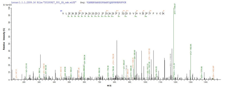 Based on the SEQUEST from database of E.coli host and target protein, the LC-MS/MS Analysis result of this product could indicate that this peptide derived from E.coli-expressed Bacillus subtilis (strain 168) thiO.