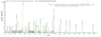 Based on the SEQUEST from database of E.coli host and target protein, the LC-MS/MS Analysis result of this product could indicate that this peptide derived from E.coli-expressed Azotobacter vinelandii algL.
