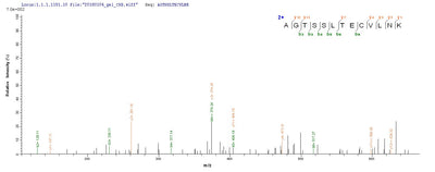 Based on the SEQUEST from database of E.coli host and target protein, the LC-MS/MS Analysis result of this product could indicate that this peptide derived from E.coli-expressed Homo sapiens (Human) IL15RA.Recombinant Human Interleukin-15 Receptor Subunit Alpha (IL15RA) Protein (His&Myc)