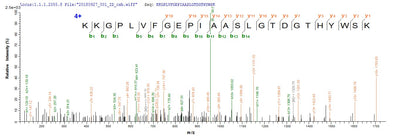 Based on the SEQUEST from database of E.coli host and target protein, the LC-MS/MS Analysis result of this product could indicate that this peptide derived from E.coli-expressed Homo sapiens (Human) CRMP1.
