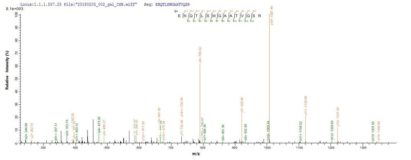 Based on the SEQUEST from database of E.coli host and target protein, the LC-MS/MS Analysis result of this product could indicate that this peptide derived from E.coli-expressed Homo sapiens (Human) FCRL6.Recombinant Human Fc Receptor-Like Protein 6 (FCRL6) Protein (His)
