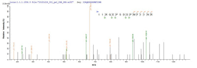 Based on the SEQUEST from database of E.coli host and target protein, the LC-MS/MS Analysis result of this product could indicate that this peptide derived from E.coli-expressed Mus musculus (Mouse) Dsg1a.Recombinant Mouse Desmoglein-1-Alpha (DSG1A) Protein (His-SUMO&Myc)
