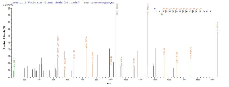 Based on the SEQUEST from database of E.coli host and target protein, the LC-MS/MS Analysis result of this product could indicate that this peptide derived from E.coli-expressed Mus musculus (Mouse) Aebp1.Recombinant Mouse Adipocyte Enhancer-Binding Protein 1 (AEBP1) Protein (His-SUMO)